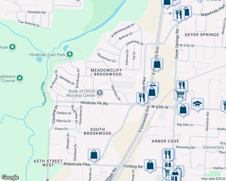 map of restaurants, bars, coffee shops, grocery stores, and more near 4 Sheraton Circle in Little Rock
