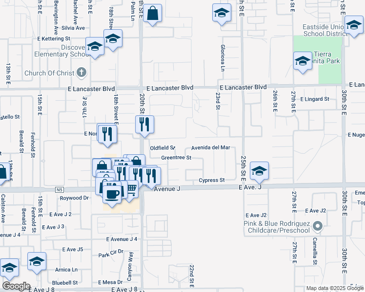 map of restaurants, bars, coffee shops, grocery stores, and more near 2157 Greentree Street in Lancaster
