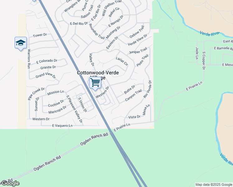 map of restaurants, bars, coffee shops, grocery stores, and more near 2591 South Mountain View Drive in Cottonwood