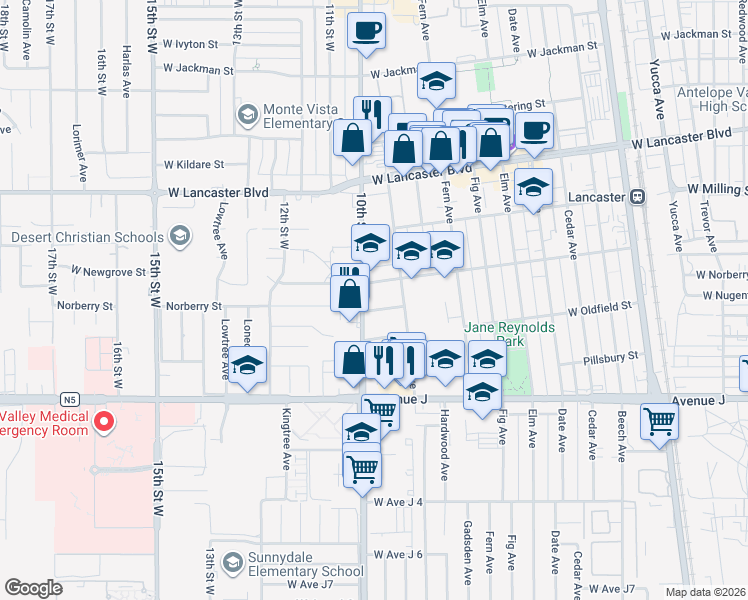 map of restaurants, bars, coffee shops, grocery stores, and more near 937 West Norberry Street in Lancaster