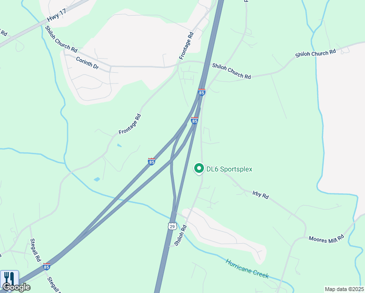 map of restaurants, bars, coffee shops, grocery stores, and more near Interstate 85 in Piedmont