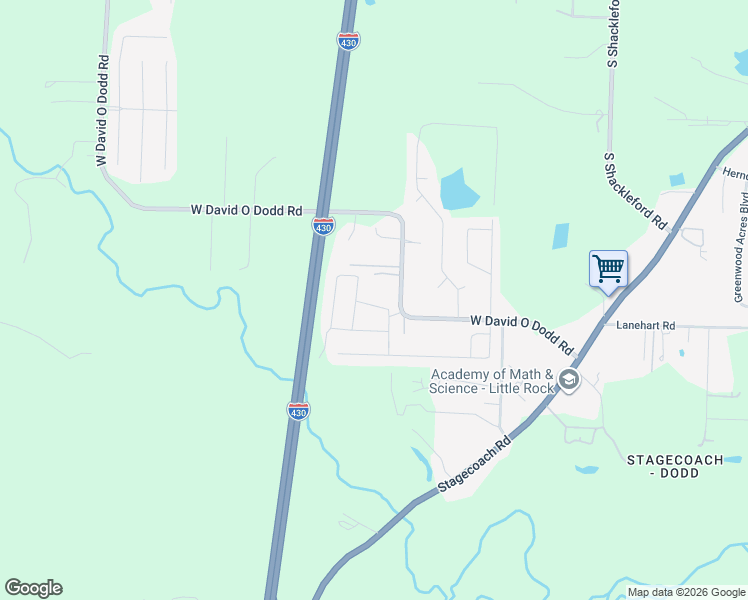 map of restaurants, bars, coffee shops, grocery stores, and more near 11407 West David O Dodd Road in Little Rock