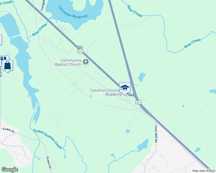 map of restaurants, bars, coffee shops, grocery stores, and more near 1700 Kershaw Camden Highway in Lancaster