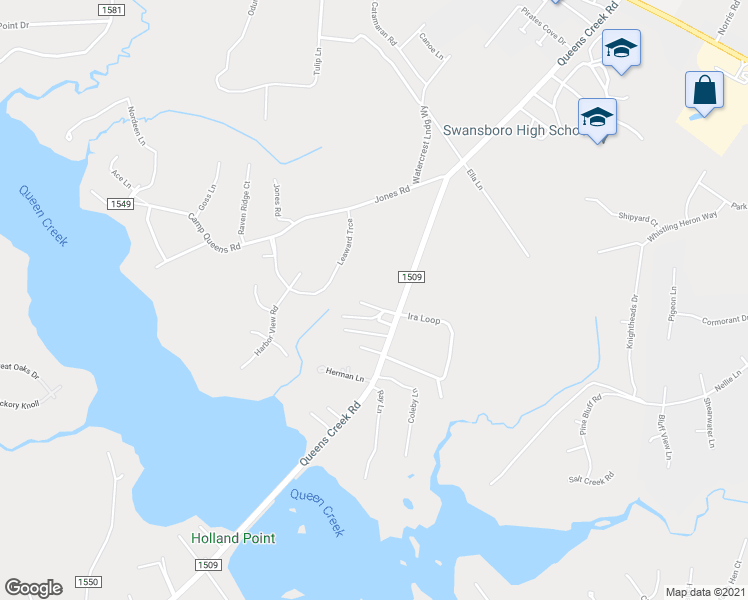 map of restaurants, bars, coffee shops, grocery stores, and more near 104 Gordon Court in Swansboro