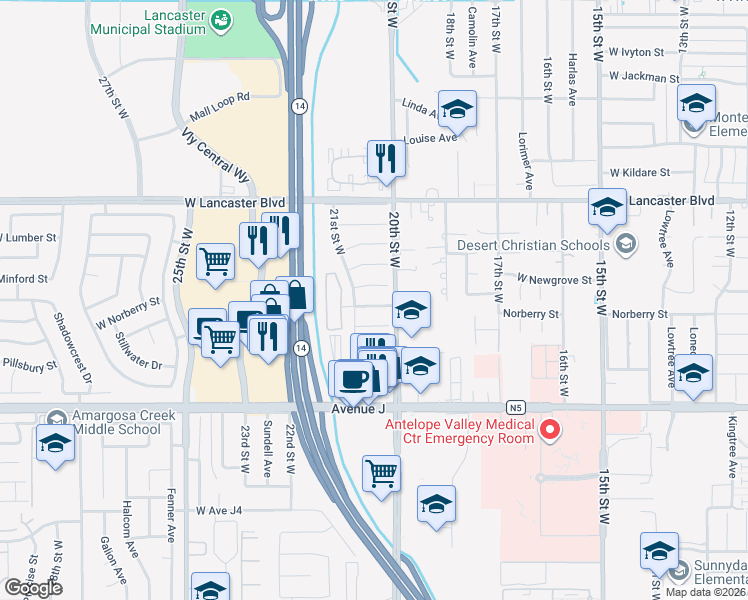 map of restaurants, bars, coffee shops, grocery stores, and more near 2025 West Newgrove Street in Lancaster