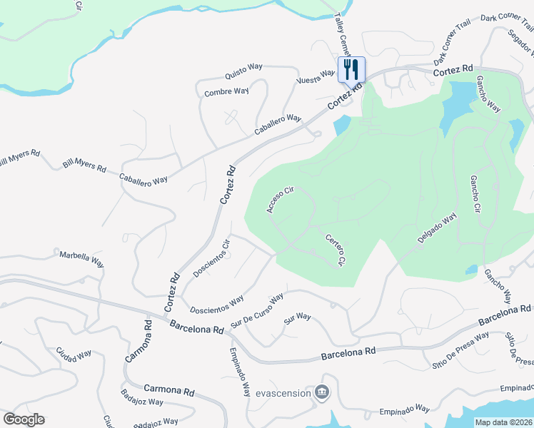 map of restaurants, bars, coffee shops, grocery stores, and more near 16 Acceso Circle in Hot Springs
