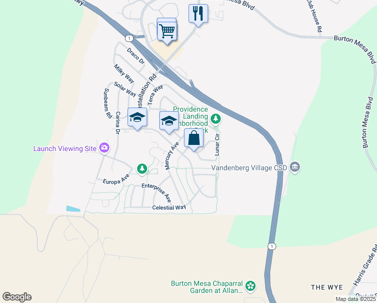 map of restaurants, bars, coffee shops, grocery stores, and more near 577 Venus Avenue in Lompoc