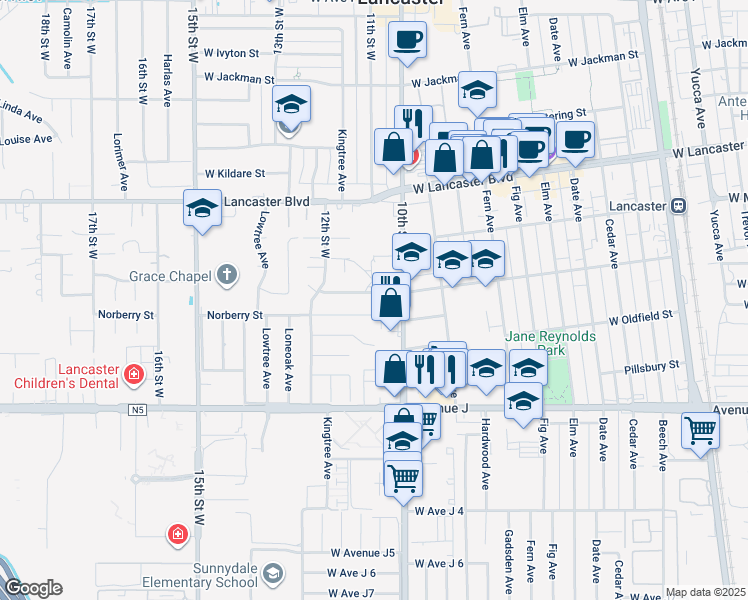 map of restaurants, bars, coffee shops, grocery stores, and more near 1032 West Newgrove Street in Lancaster