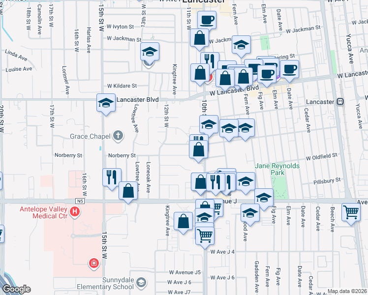 map of restaurants, bars, coffee shops, grocery stores, and more near 1048 West Newgrove Street in Lancaster