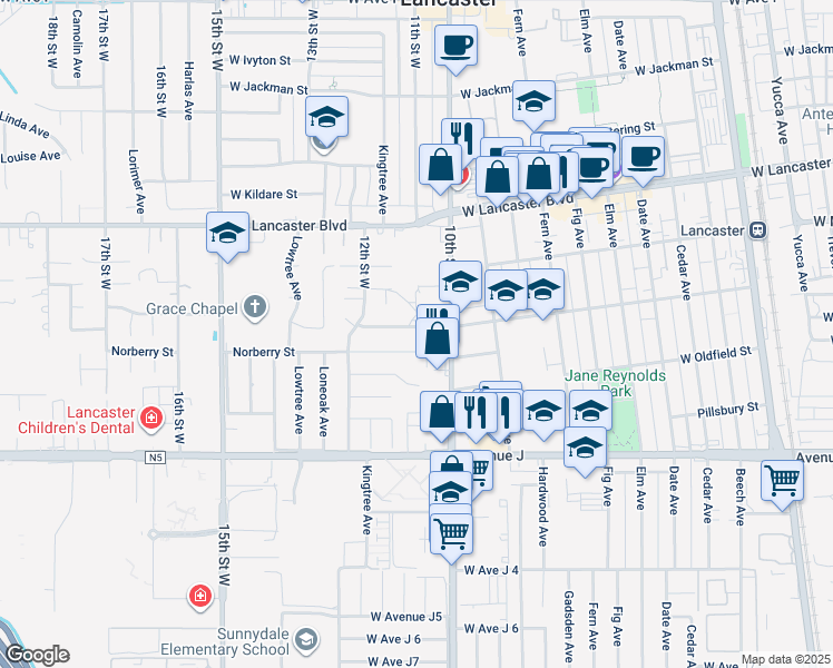 map of restaurants, bars, coffee shops, grocery stores, and more near 1032 West Newgrove Street in Lancaster