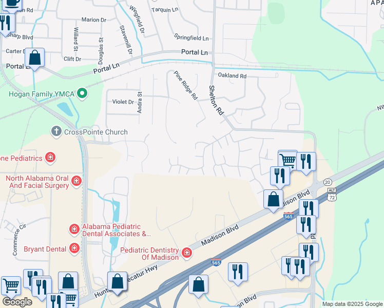 map of restaurants, bars, coffee shops, grocery stores, and more near 201 Pine Ridge Road in Madison