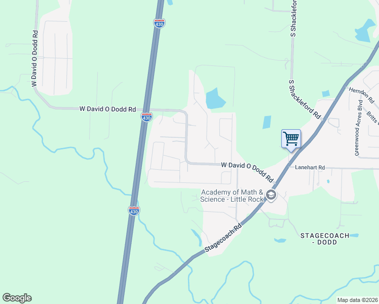 map of restaurants, bars, coffee shops, grocery stores, and more near 11408 West David O Dodd Road in Little Rock