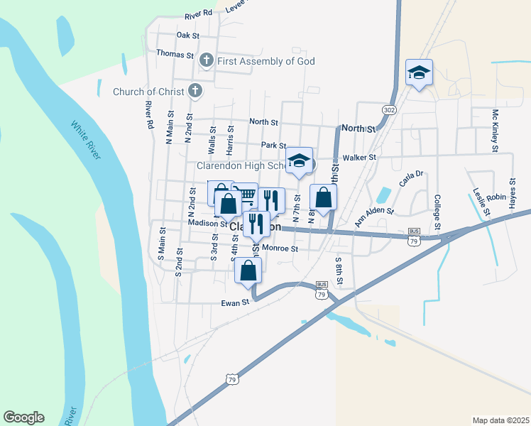 map of restaurants, bars, coffee shops, grocery stores, and more near 521 Jefferson Street in Clarendon
