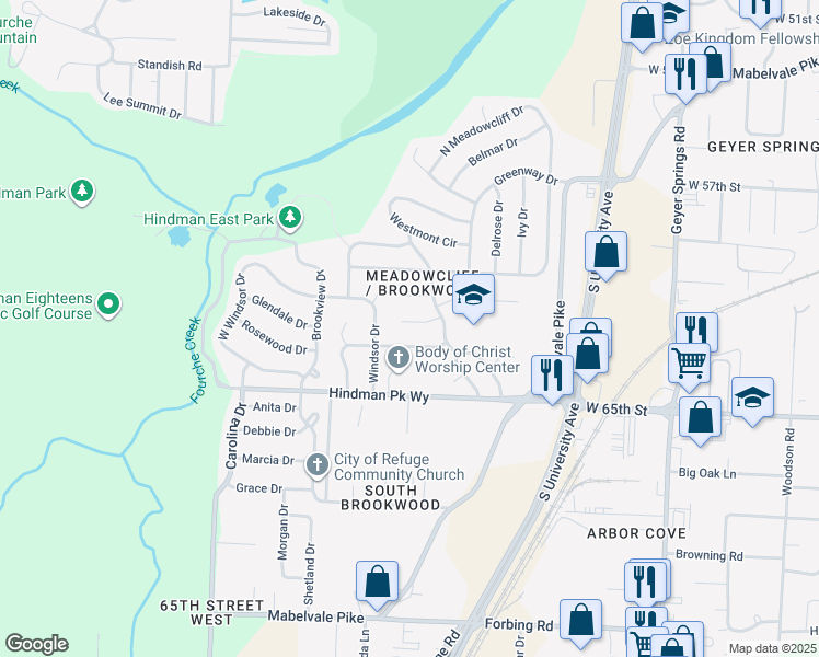 map of restaurants, bars, coffee shops, grocery stores, and more near 11 Janmar Drive in Little Rock