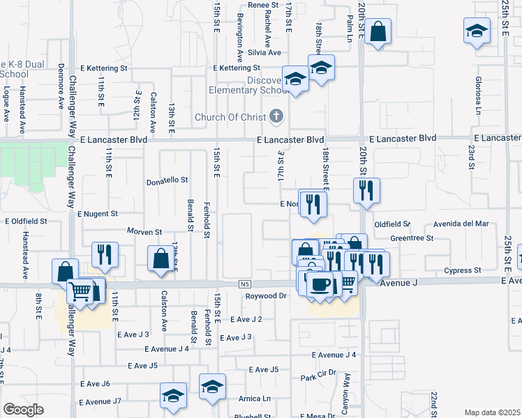 map of restaurants, bars, coffee shops, grocery stores, and more near 1606 East Norberry Street in Lancaster