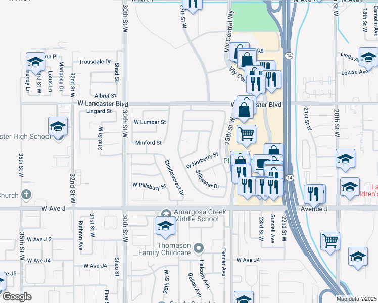 map of restaurants, bars, coffee shops, grocery stores, and more near 2625 West Newgrove Street in Lancaster
