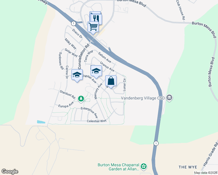 map of restaurants, bars, coffee shops, grocery stores, and more near 577 Venus Avenue in Lompoc