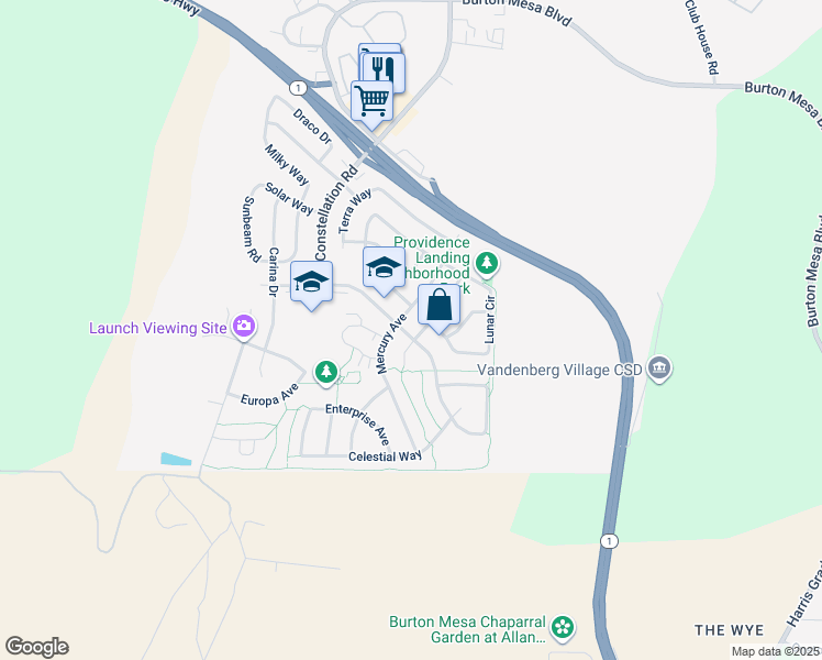 map of restaurants, bars, coffee shops, grocery stores, and more near 577 Venus Avenue in Lompoc