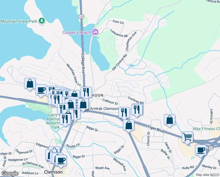 map of restaurants, bars, coffee shops, grocery stores, and more near 5 Essex Drive in Clemson