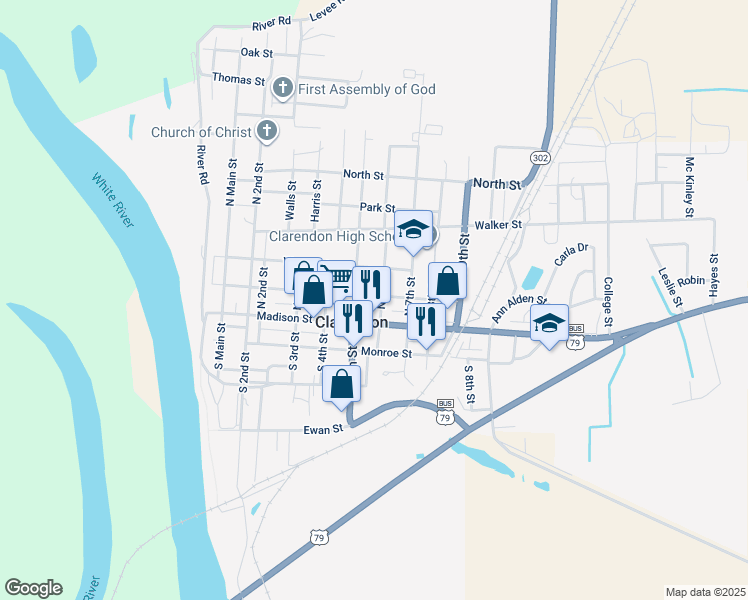map of restaurants, bars, coffee shops, grocery stores, and more near 521 Jefferson Street in Clarendon