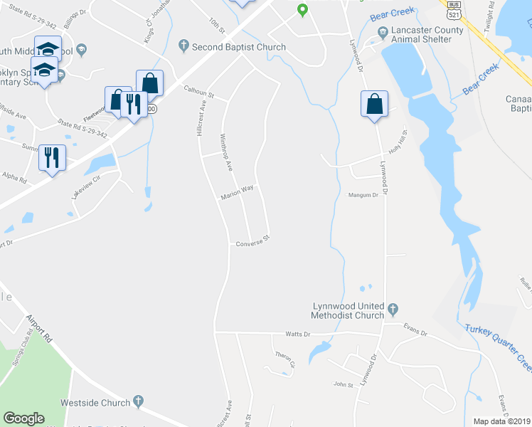 map of restaurants, bars, coffee shops, grocery stores, and more near 1592 Converse Street in Lancaster