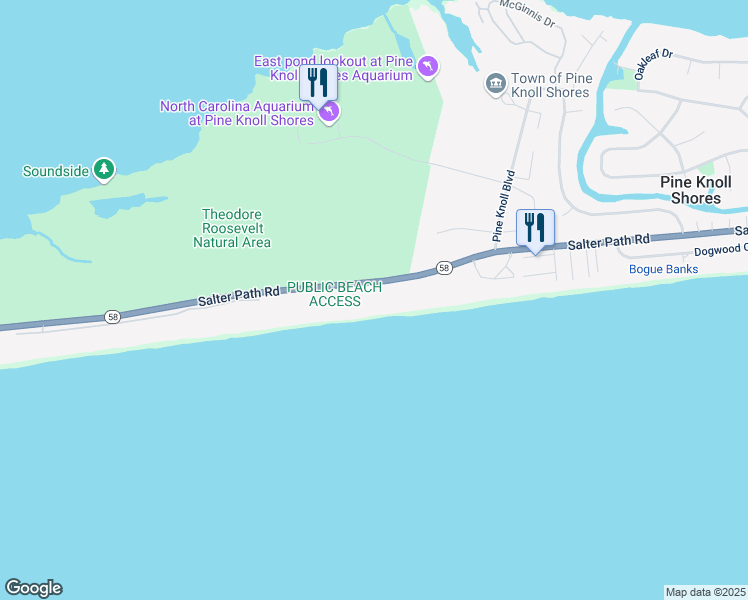 map of restaurants, bars, coffee shops, grocery stores, and more near 331 Salter Path Road in Pine Knoll Shores
