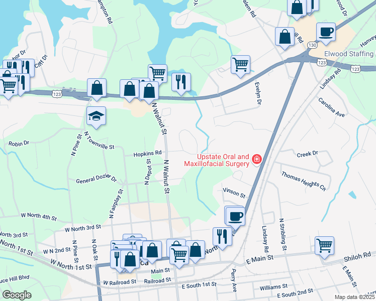 map of restaurants, bars, coffee shops, grocery stores, and more near 203 Maple Ave in Seneca
