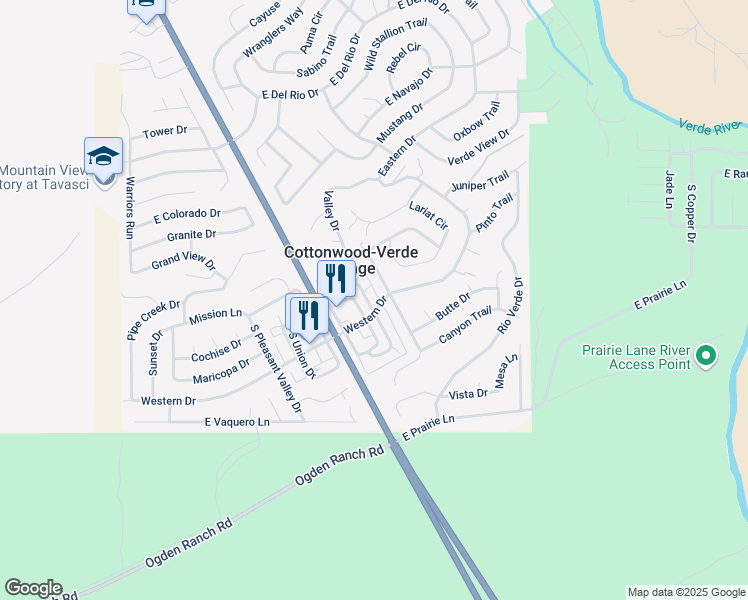 map of restaurants, bars, coffee shops, grocery stores, and more near 4202 Western Drive in Cottonwood