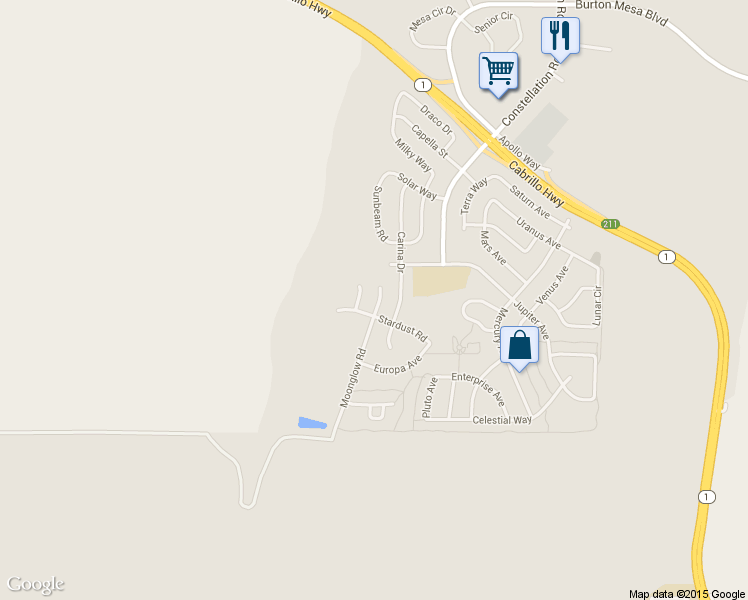 map of restaurants, bars, coffee shops, grocery stores, and more near 664 Moonglow Road in Lompoc