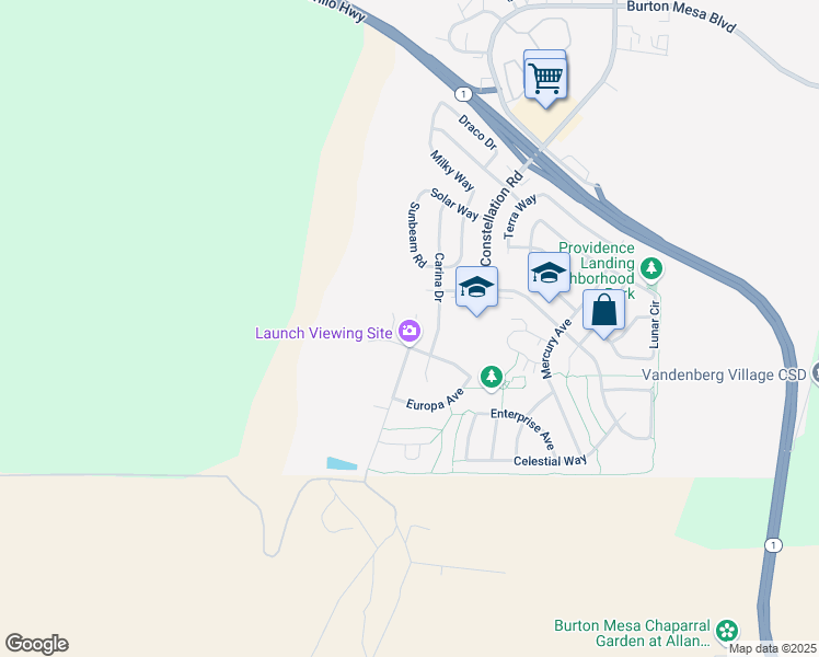 map of restaurants, bars, coffee shops, grocery stores, and more near 664 Moonglow Road in Lompoc