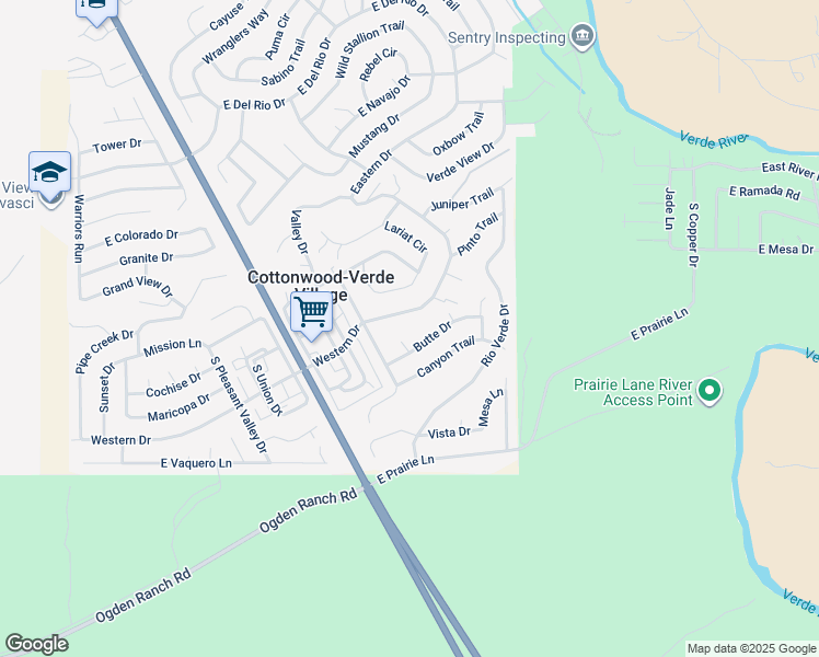 map of restaurants, bars, coffee shops, grocery stores, and more near 4498 Butte Drive in Cottonwood