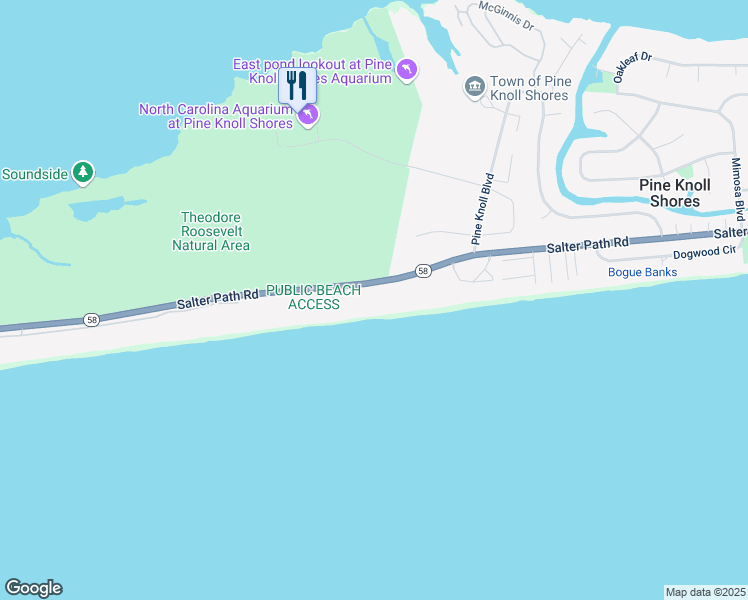 map of restaurants, bars, coffee shops, grocery stores, and more near 331 Salter Path Road in Pine Knoll Shores