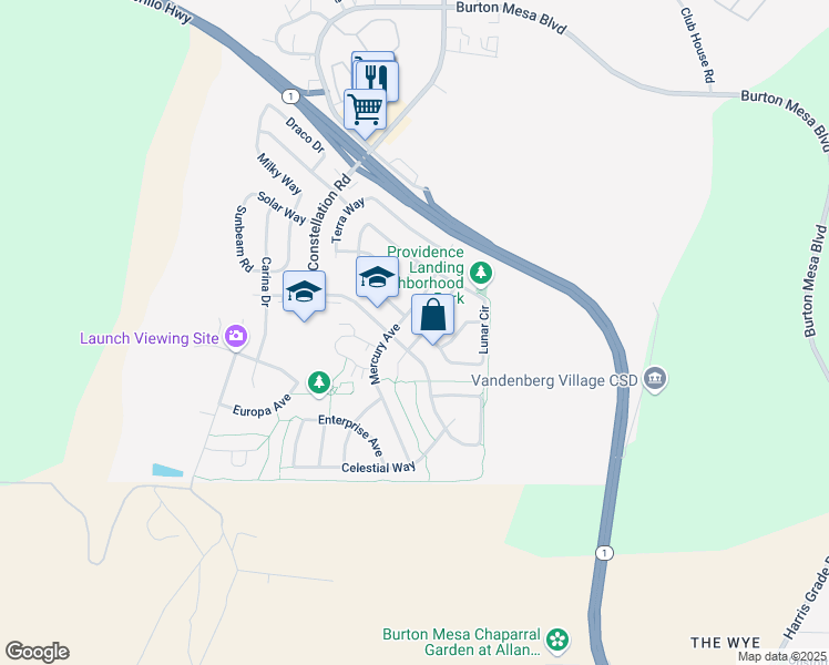 map of restaurants, bars, coffee shops, grocery stores, and more near 577 Venus Avenue in Lompoc