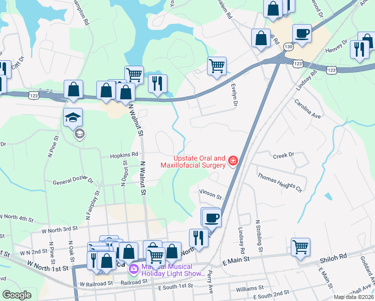 map of restaurants, bars, coffee shops, grocery stores, and more near 401 Maple Avenue in Seneca