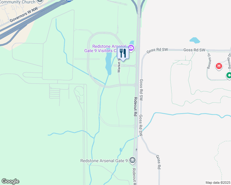 map of restaurants, bars, coffee shops, grocery stores, and more near 8800 Redstone Gateway Southwest in Huntsville