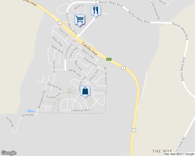 map of restaurants, bars, coffee shops, grocery stores, and more near 549 Andromeda Drive in Lompoc