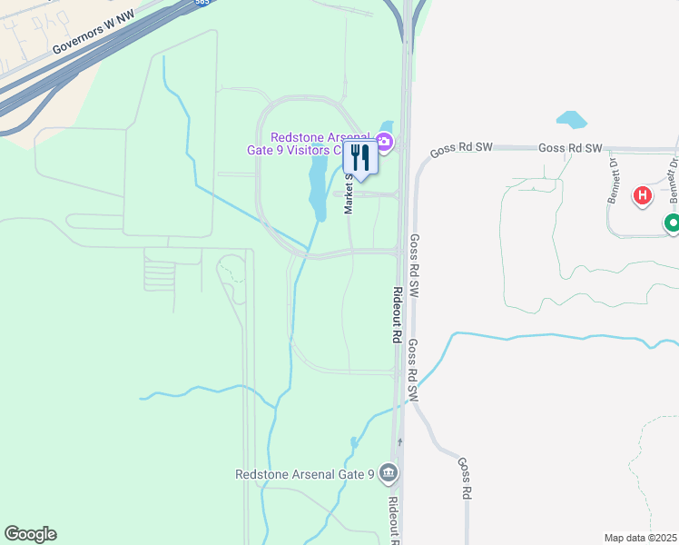 map of restaurants, bars, coffee shops, grocery stores, and more near Overlook Road in Huntsville