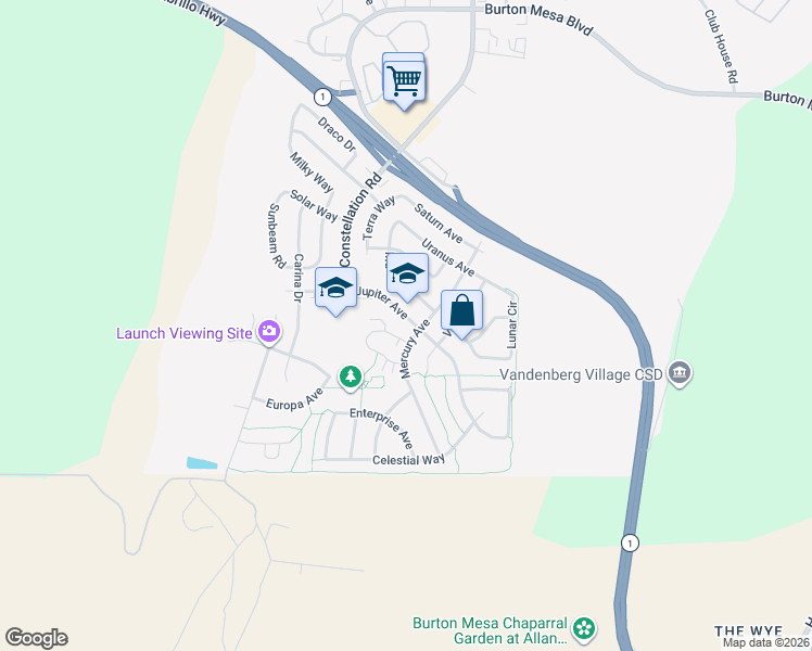 map of restaurants, bars, coffee shops, grocery stores, and more near 3834 Jupiter Avenue in Lompoc