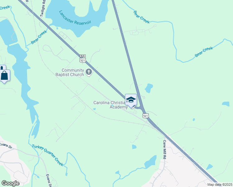 map of restaurants, bars, coffee shops, grocery stores, and more near 1700 Kershaw Camden Highway in Lancaster