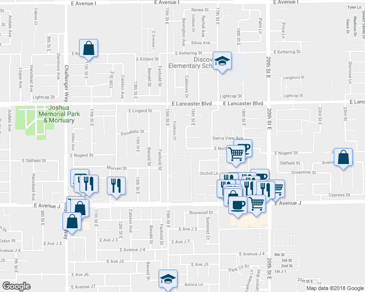 map of restaurants, bars, coffee shops, grocery stores, and more near 44623 Pinon Springs Drive in Lancaster