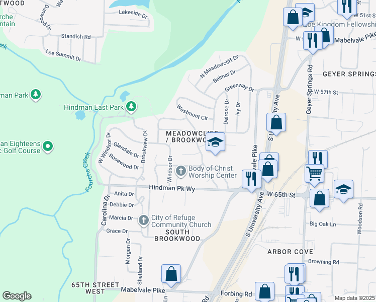 map of restaurants, bars, coffee shops, grocery stores, and more near 11 Janmar Drive in Little Rock