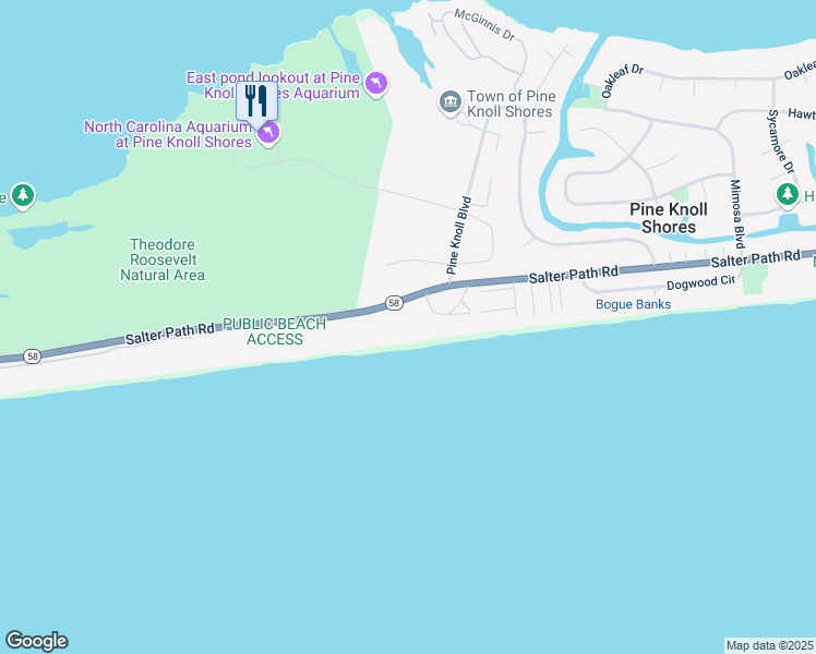map of restaurants, bars, coffee shops, grocery stores, and more near 315 Salter Path Road in Pine Knoll Shores