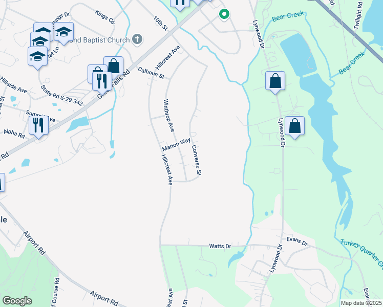 map of restaurants, bars, coffee shops, grocery stores, and more near 1592 Converse Street in Lancaster