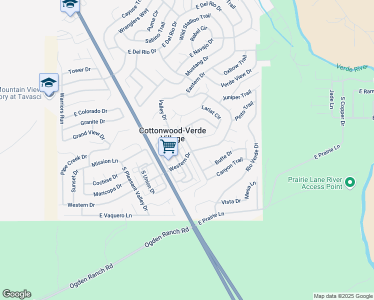 map of restaurants, bars, coffee shops, grocery stores, and more near 4202 Western Drive in Cottonwood
