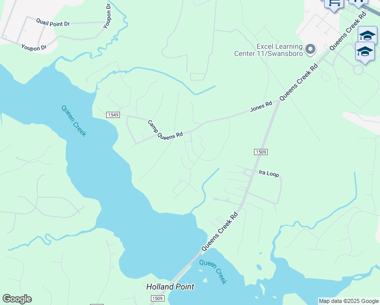 map of restaurants, bars, coffee shops, grocery stores, and more near Queens Harbor Drive in Swansboro