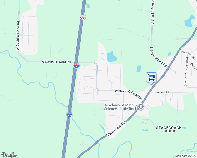 map of restaurants, bars, coffee shops, grocery stores, and more near 11408 West David O Dodd Road in Little Rock