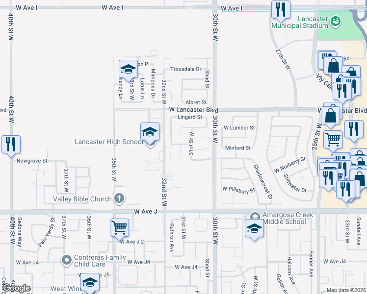 map of restaurants, bars, coffee shops, grocery stores, and more near 44638 Painted Desert Street in Lancaster