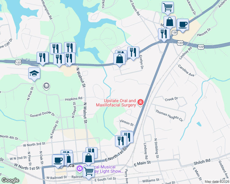 map of restaurants, bars, coffee shops, grocery stores, and more near 401 Maple Avenue in Seneca
