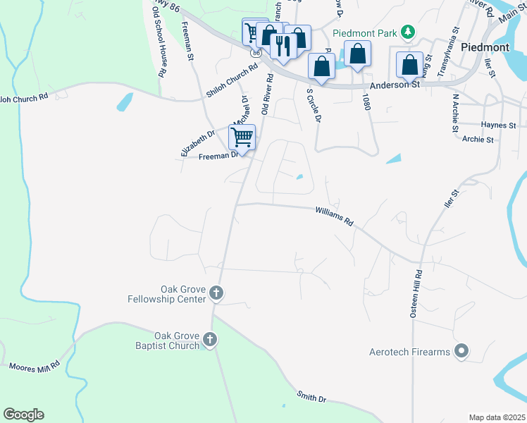 map of restaurants, bars, coffee shops, grocery stores, and more near 1006 Williams Road in Piedmont