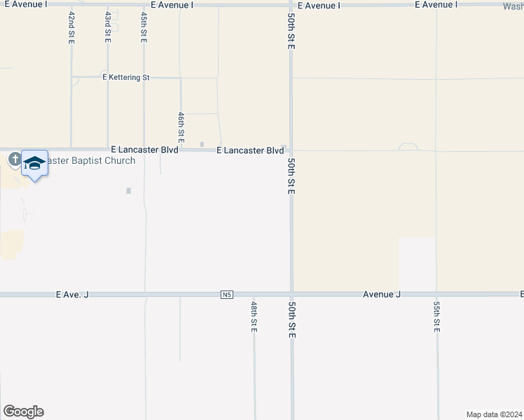 map of restaurants, bars, coffee shops, grocery stores, and more near 50th Street West in Lancaster